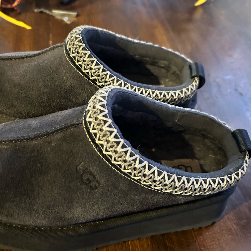 UGG Women's Dark Blue Suede Mules with White Stitching